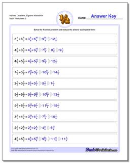 Halves, Quarters, Eighths Addition Worksheet54