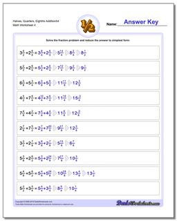 Halves, Quarters, Eighths Addition Worksheet54