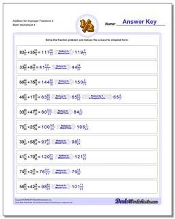 Addition Worksheet for Improper Fraction Worksheets 4