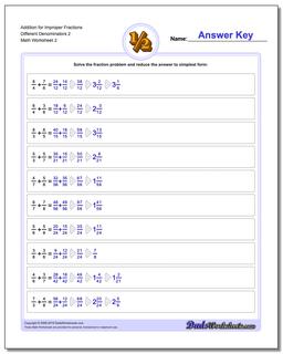 Addition Worksheet for Improper Fraction Worksheets Different Denominators 2 /worksheets/fraction-addition.html