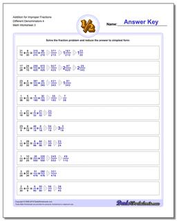 Addition Worksheet for Improper Fraction Worksheets Different Denominators 4