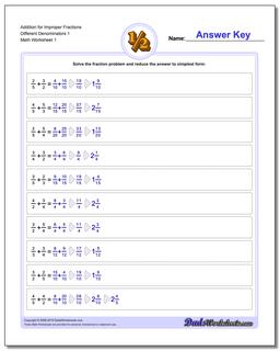 Adding Fraction Worksheets Addition Worksheet for Improper Different Denominators 1