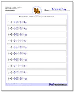 Addition Worksheet for Improper Fraction Worksheets Different Denominators 1