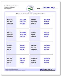 Even More Complex Numbers in Greatest to Least Order Worksheet