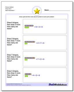 Picture Math Addition Worksheet Draw Grid 1