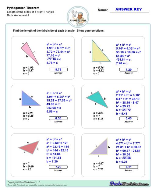 Pythagorean Theorem Worksheets