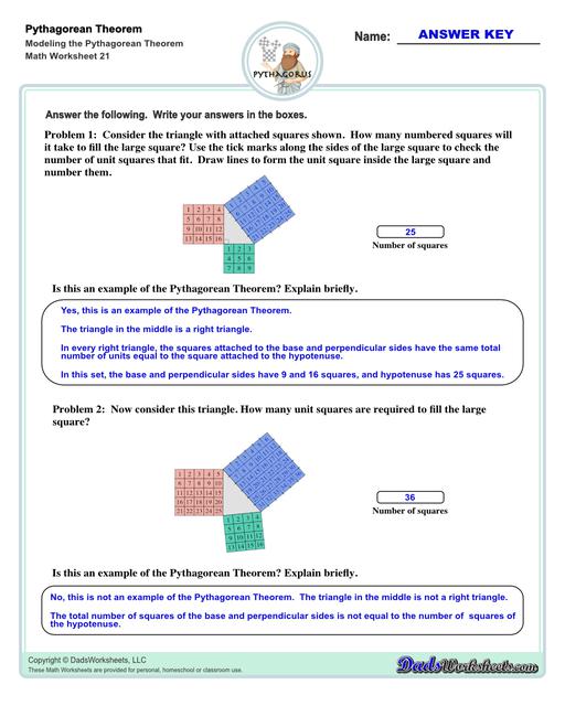 Pythagorean Theorem Visual Model Worksheets