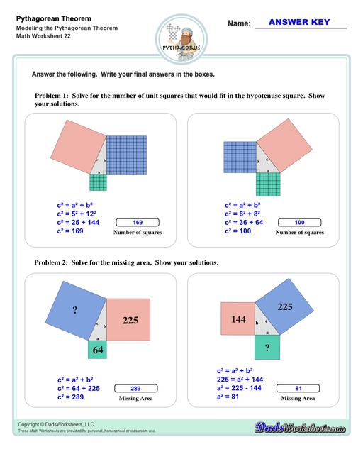 Pythagorean Theorem Visual Model Worksheets